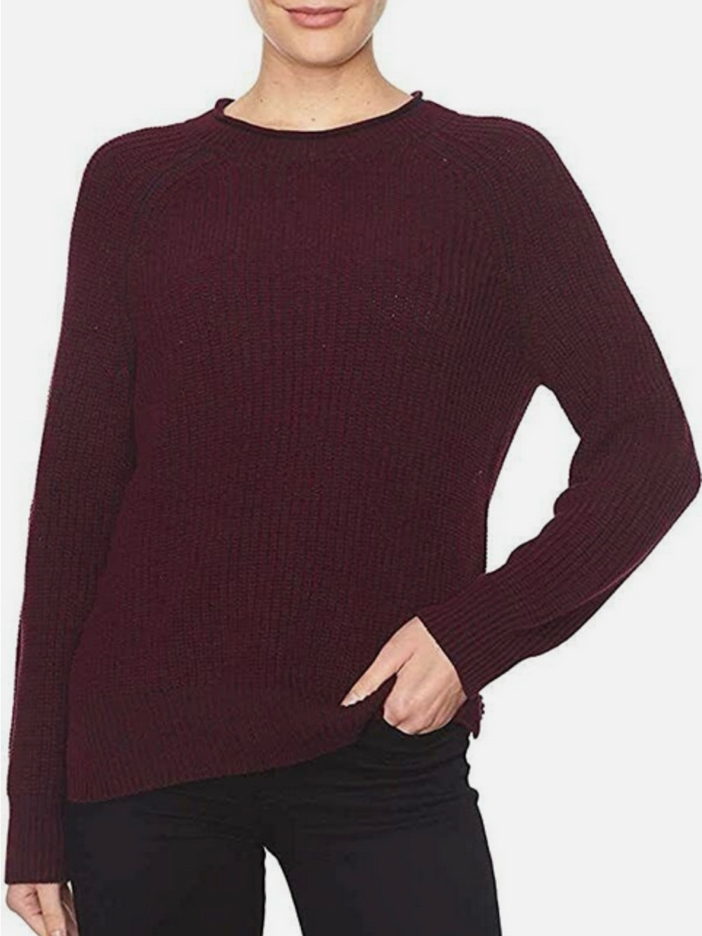 Ellen Tracy Ladies Roll Neck Ribbed Sweater - Burgundy L NWT